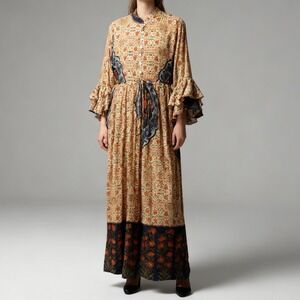 Zara Bell Sleeve Maxi Dress Boho Mixed Print, size Medium